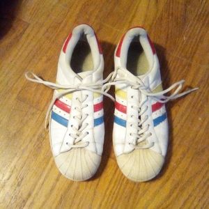 Vintage Adidas Yellow Red Blue Stripped Sneakers Sz 7.5